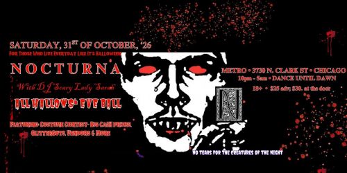 Saturday, 31st of October, 2026: Annual Nocturna All Hallows\u2019 Eve Ball w\/ DJ Scary Lady Sarah + more